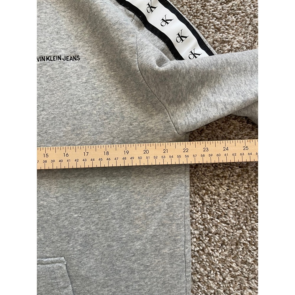 Calvin Klein Jeans Mens Logo Tape Hoodie Gray Fleece Sweatshirt Large - Picture 5 of 7
